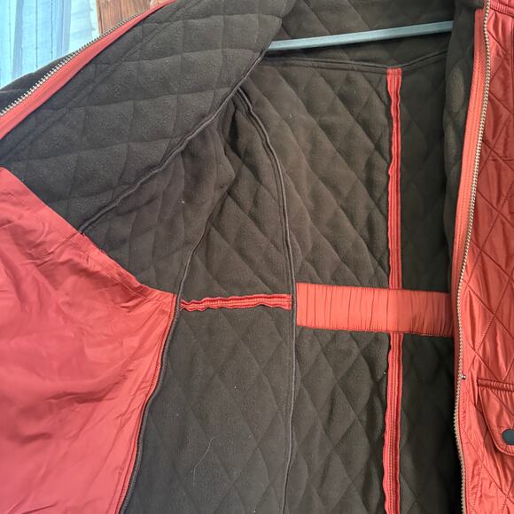 Barbour Cavalry Polarquilt Quilted Jacket Sz 14 Chore Coat Red Rust Orange - Picture 7 of 9